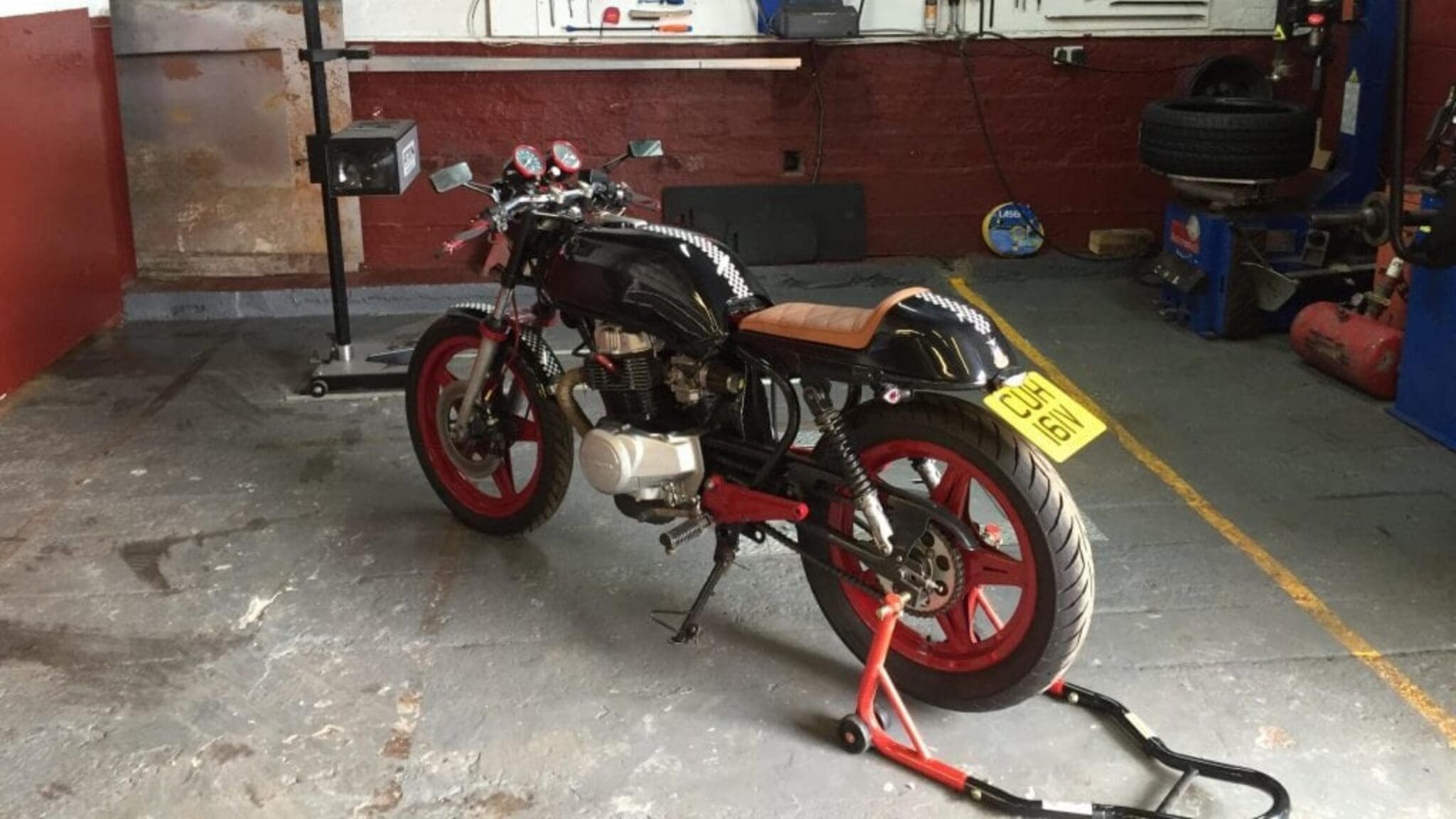 motorcycle MOT test in a garage